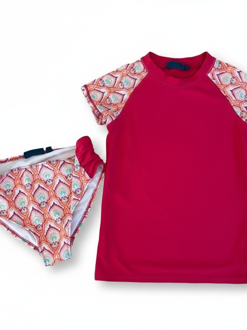 Cabana Life Red and Patterned Kids Swim Rashguard Set